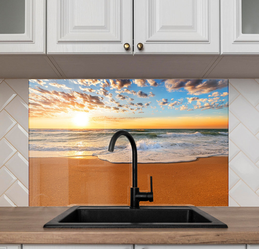 Golden Beach Sunset Wall Art - Tempered Glass Kitchen Backsplash-BacksplashArtworks