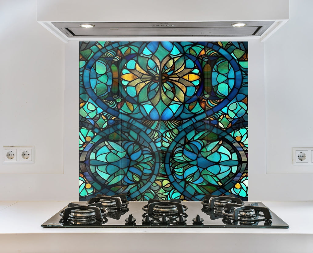 Stained Glass Floral Design - Glass Kitchen Backsplash-BacksplashArtworks