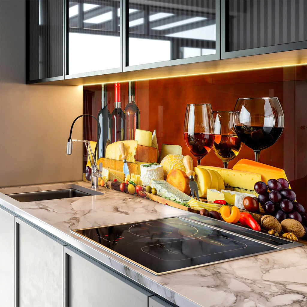 Wine & Cheese Glass Kitchen Backsplash – Elegant Wine & Cheese Design-BacksplashArtworks