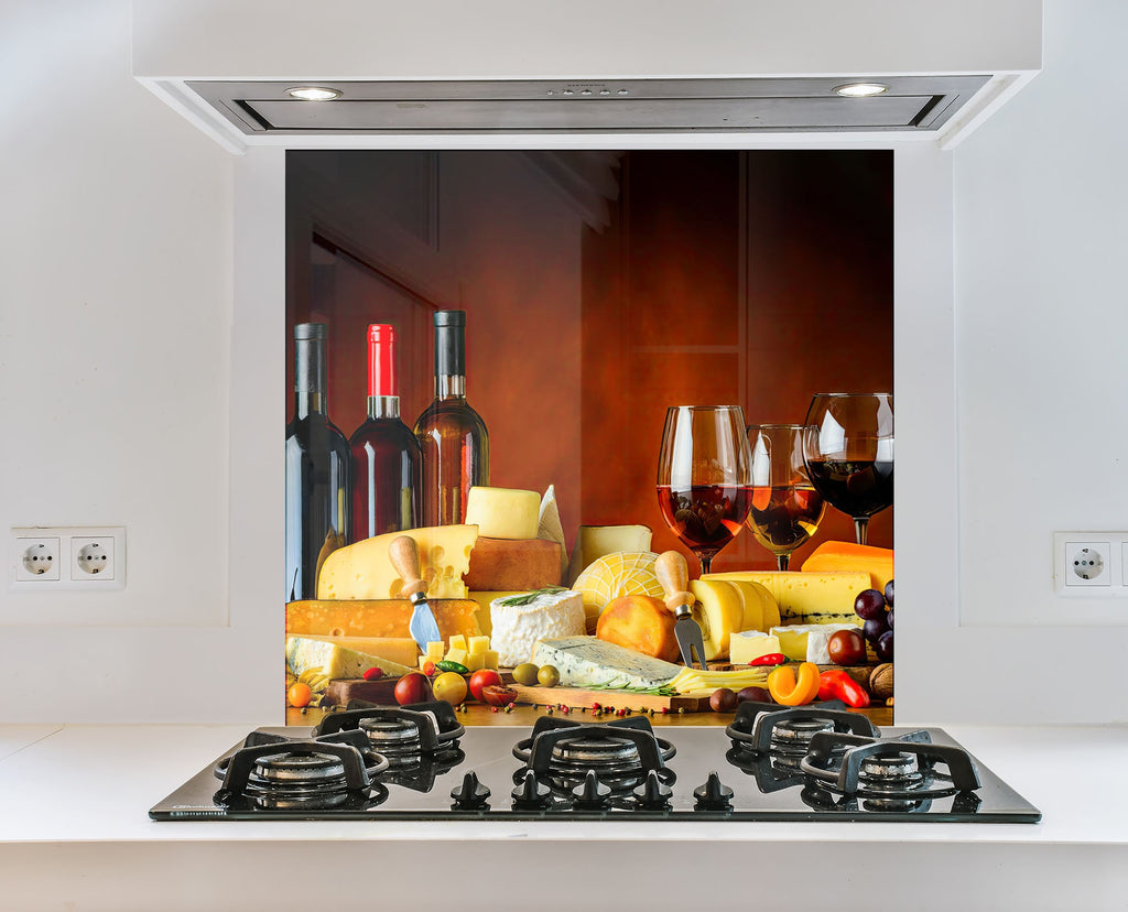 Wine & Cheese Glass Kitchen Backsplash – Elegant Wine & Cheese Design-BacksplashArtworks
