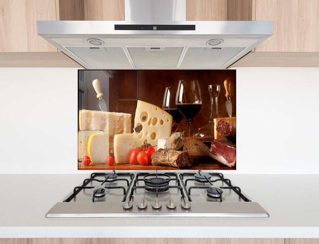 Wine & Cheese Glass Kitchen Backsplash – Gourmet Charcuterie Design-BacksplashArtworks