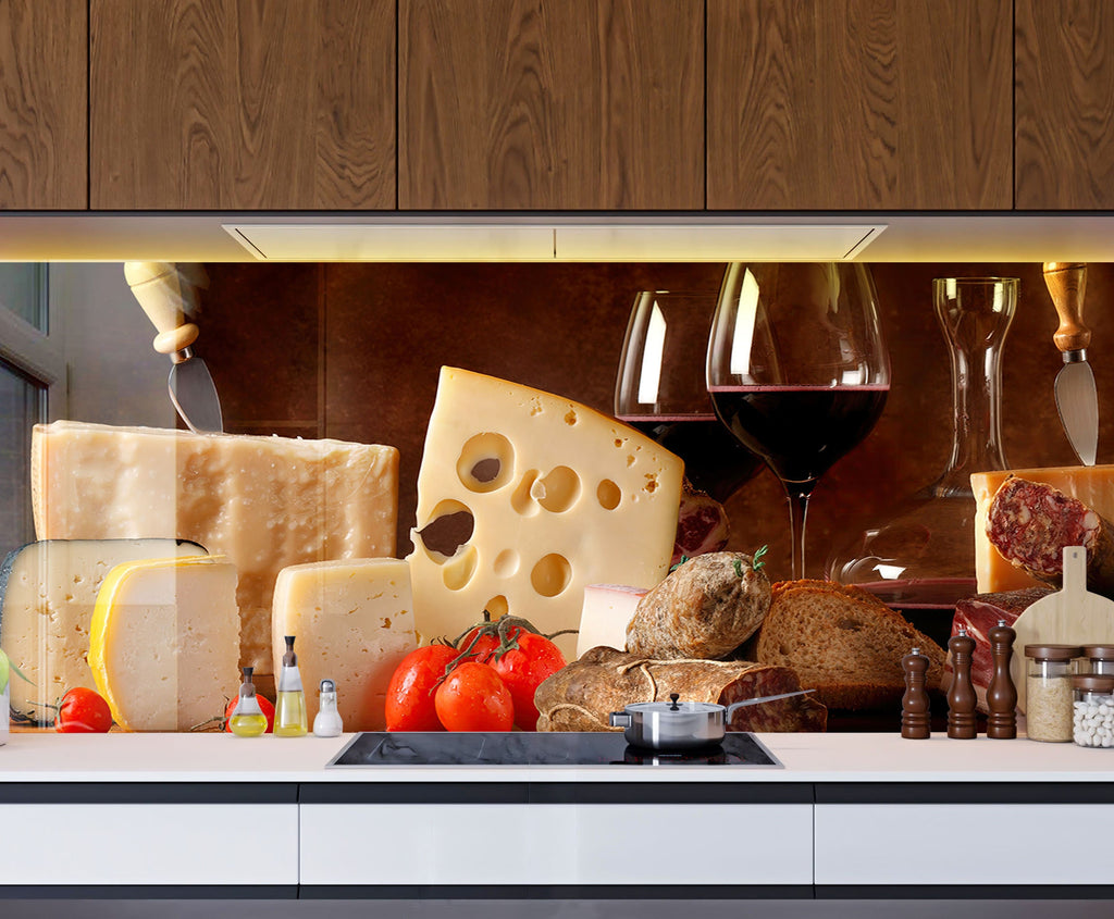 Wine & Cheese Glass Kitchen Backsplash – Gourmet Charcuterie Design-BacksplashArtworks