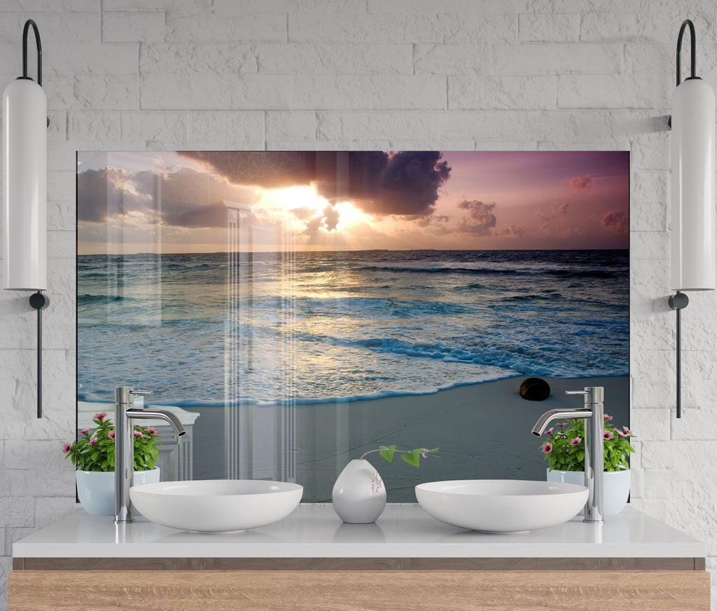 Tranquil Ocean Sunset - Glass Kitchen Backsplash-BacksplashArtworks