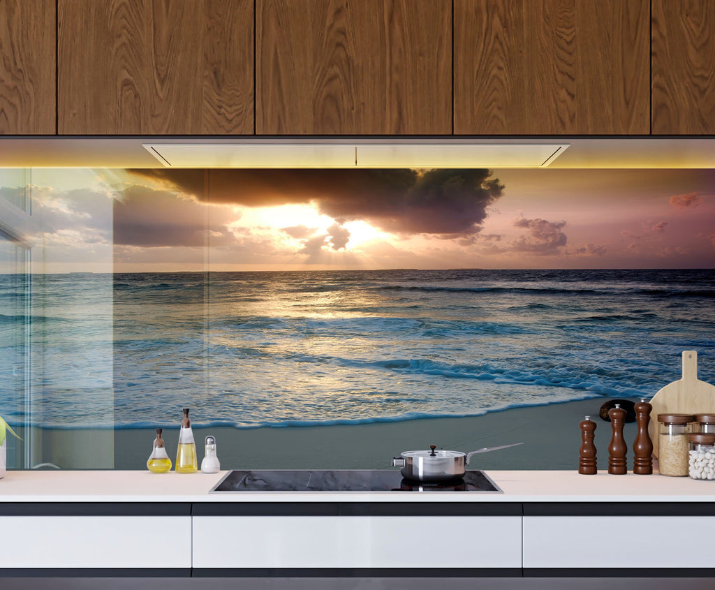 Tranquil Ocean Sunset - Glass Kitchen Backsplash-BacksplashArtworks