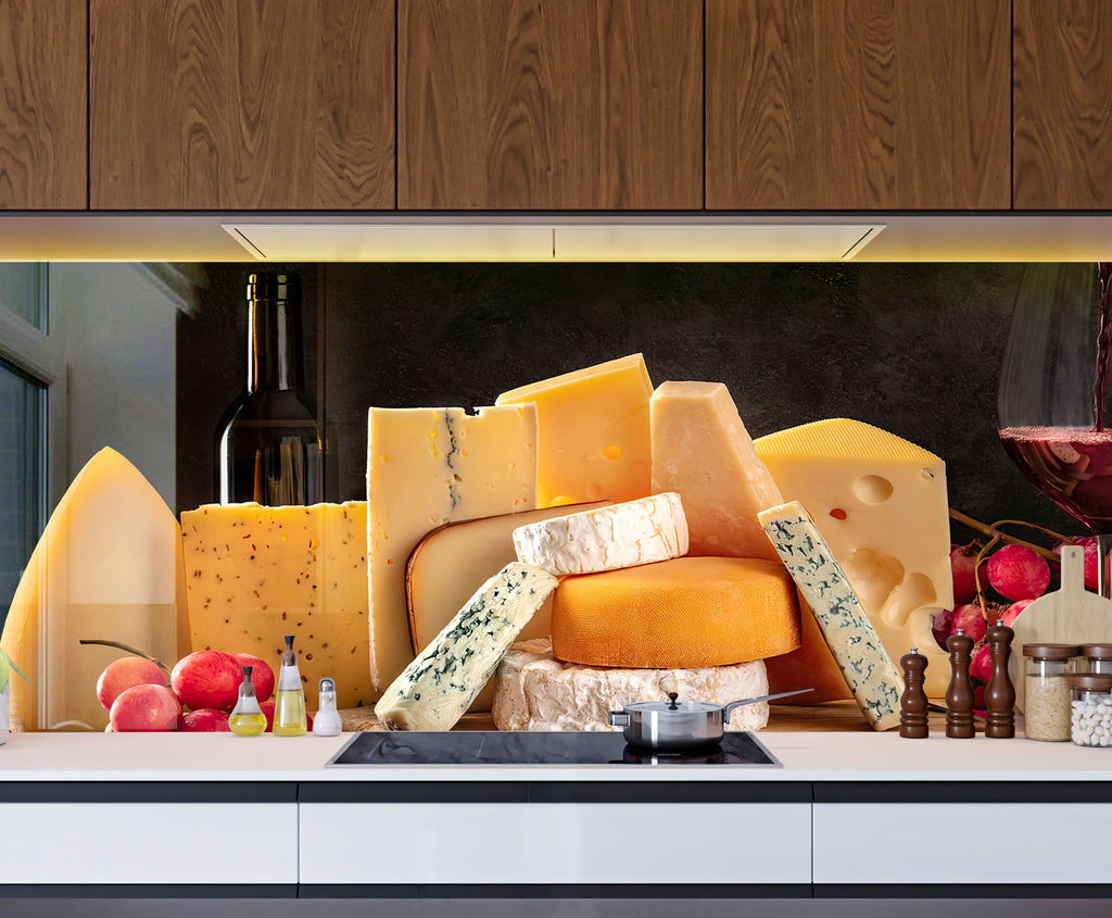 Luxury Cheese & Wine - Glass Kitchen Backsplash-BacksplashArtworks
