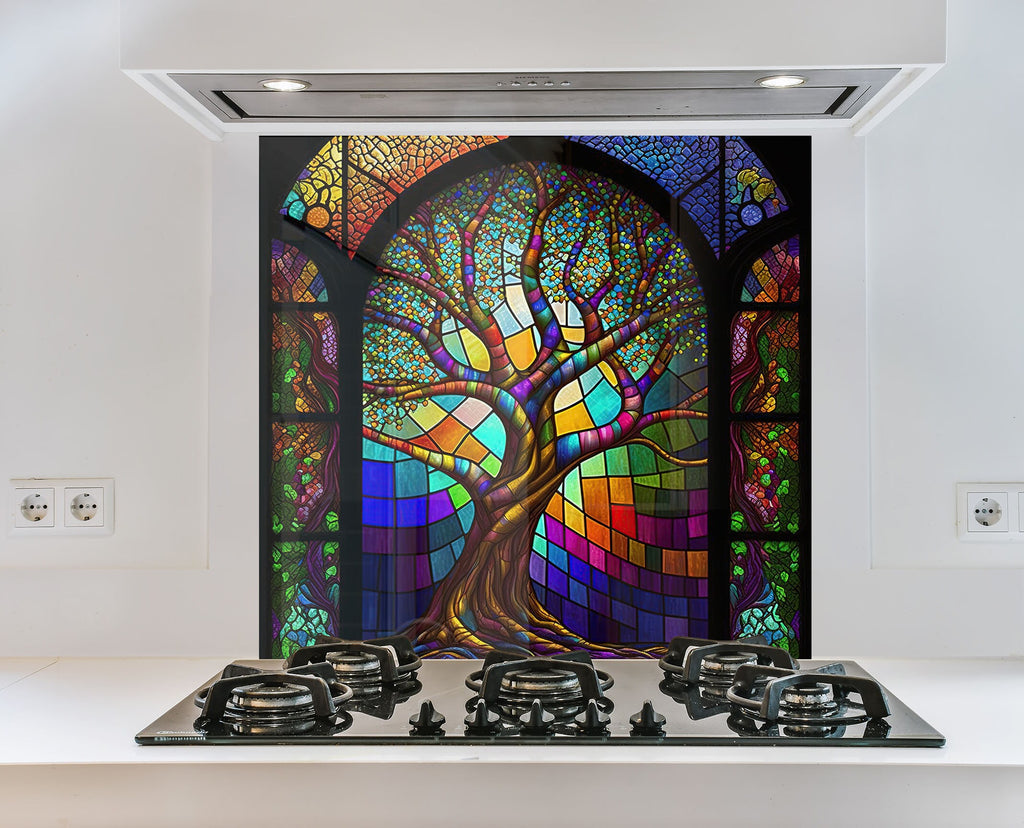 Colored Tree of Life Stained - Glass Kitchen Backsplash-BacksplashArtworks