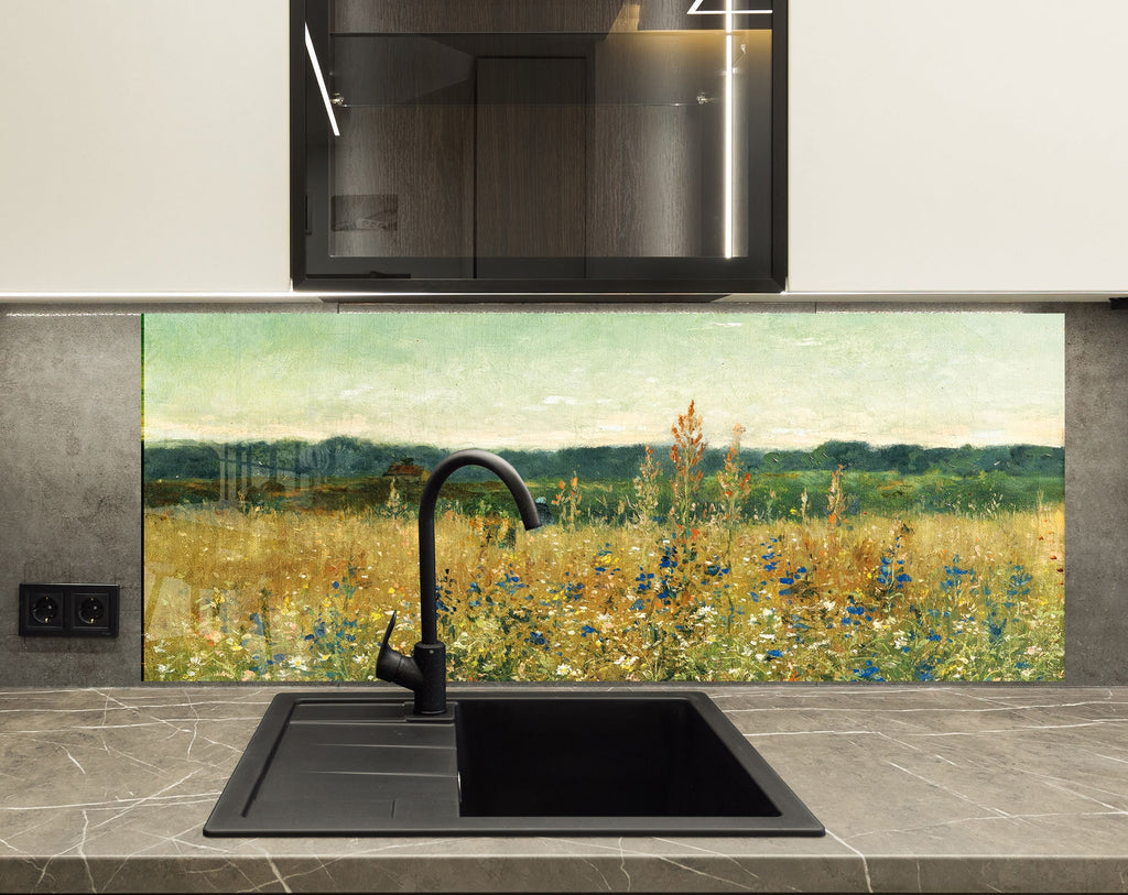 Wildflower Meadow Art - Tempered Glass Kitchen Backsplash-BacksplashArtworks