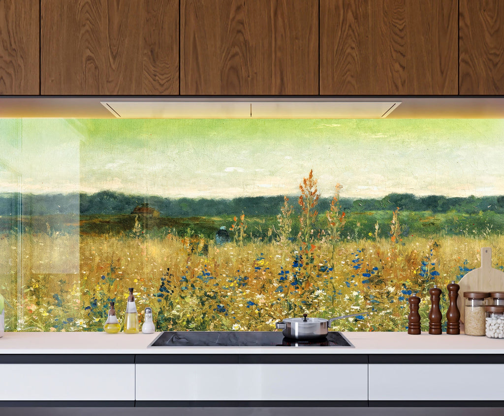 Wildflower Meadow Art - Tempered Glass Kitchen Backsplash-BacksplashArtworks