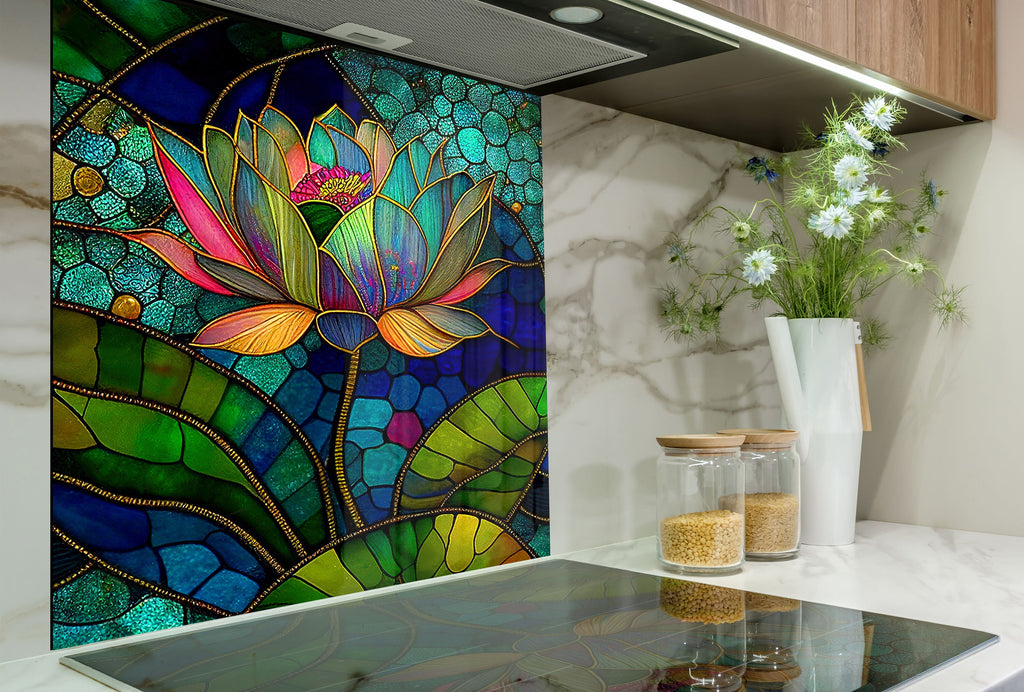 Lotus Stained - Glass Kitchen Backsplash-BacksplashArtworks