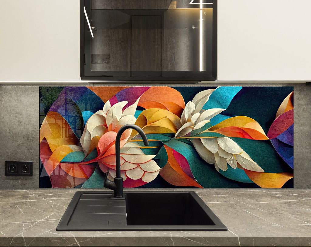 Flower Tempered Glass Backsplash-BacksplashArtworks