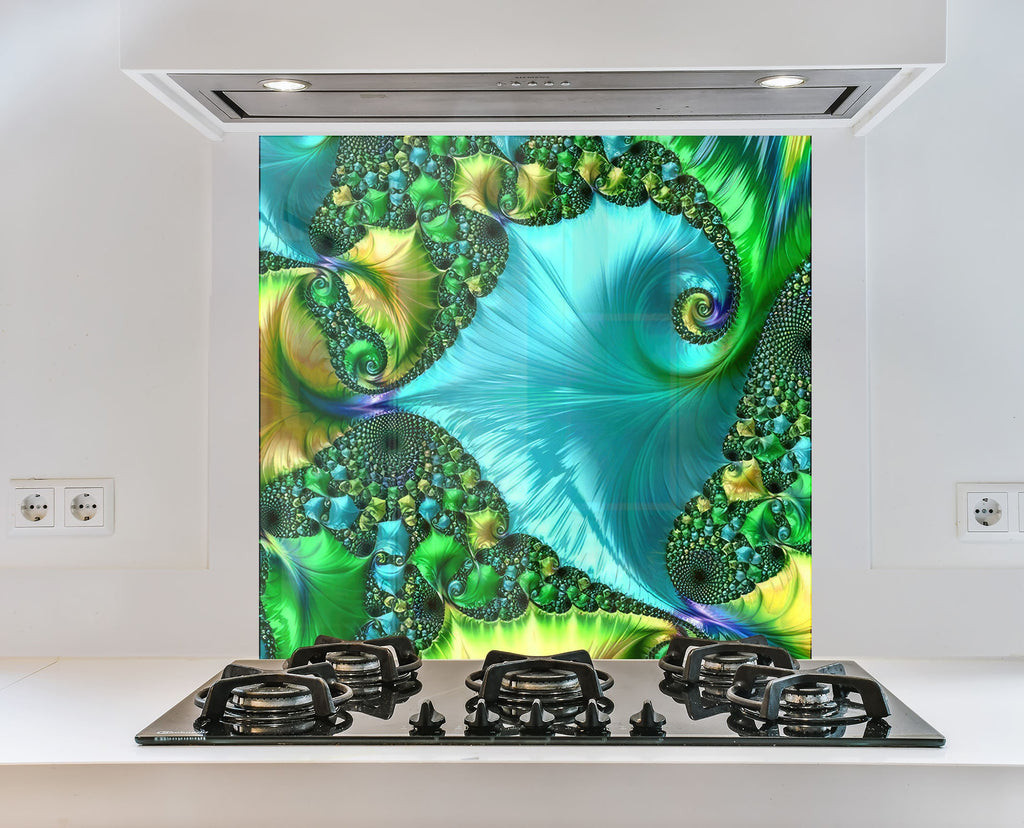 Green Fractal Tempered Glass Backsplash-BacksplashArtworks