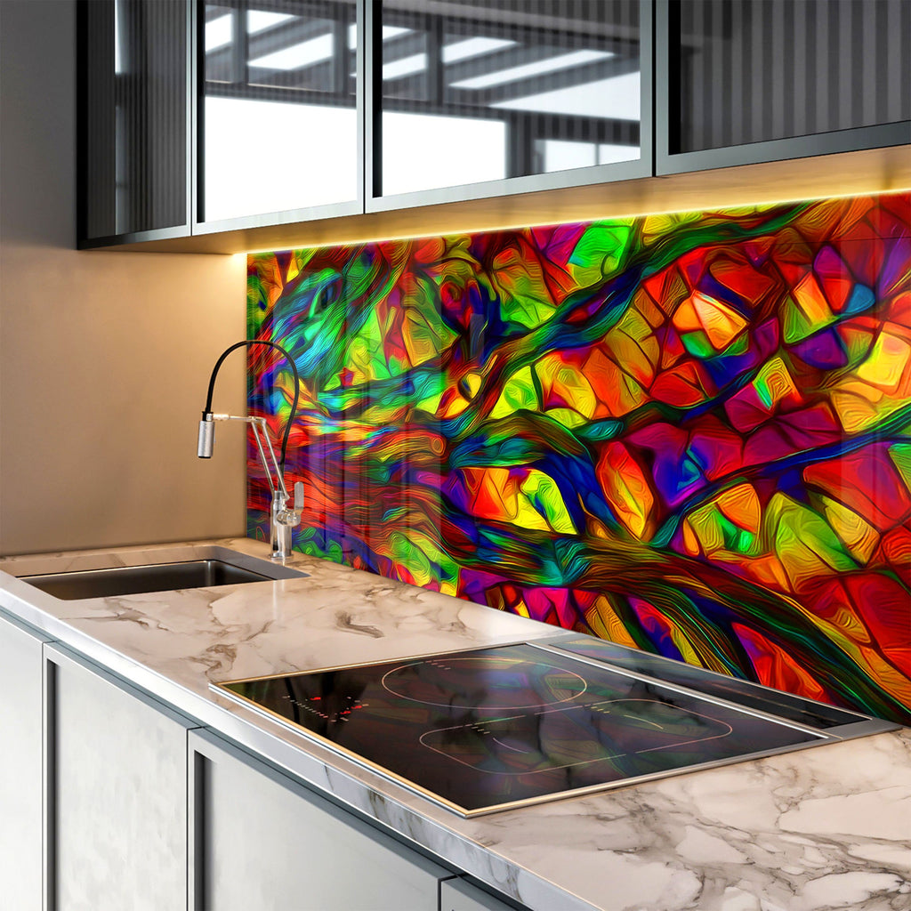 Vibrant Stained - Glass Kitchen Backsplash-BacksplashArtworks