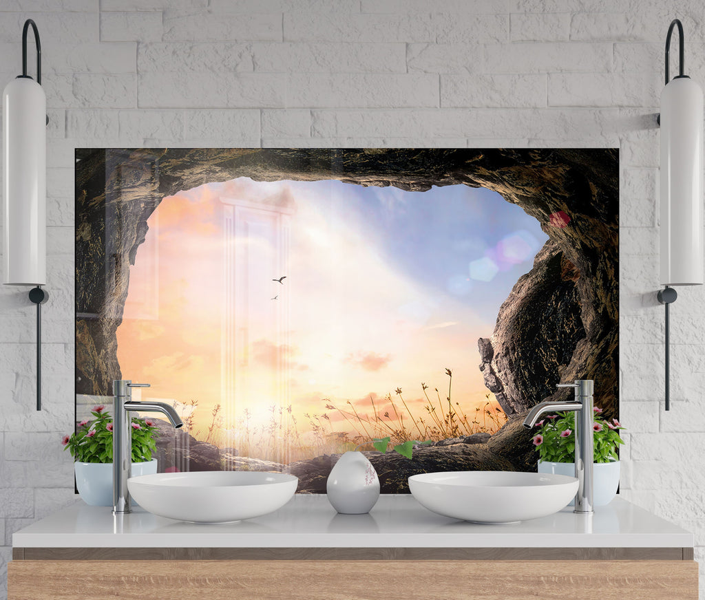 Golden Sunset View - Glass Kitchen Backsplash-BacksplashArtworks