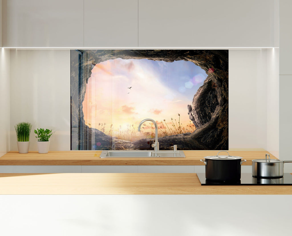 Golden Sunset View - Glass Kitchen Backsplash-BacksplashArtworks
