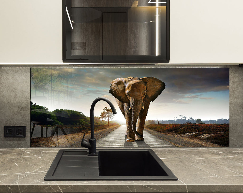 Wildlife Elephant – Glass Kitchen Backsplash-BacksplashArtworks