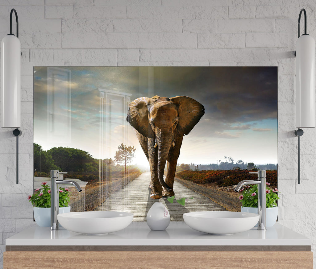 Wildlife Elephant – Glass Kitchen Backsplash-BacksplashArtworks