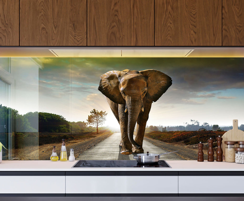 Wildlife Elephant – Glass Kitchen Backsplash-BacksplashArtworks