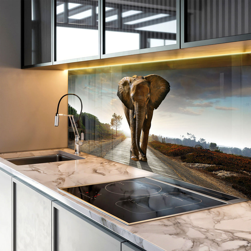 Wildlife Elephant – Glass Kitchen Backsplash-BacksplashArtworks