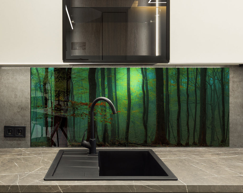 Mystic Forest Glow - Glass Kitchen Backsplash-BacksplashArtworks