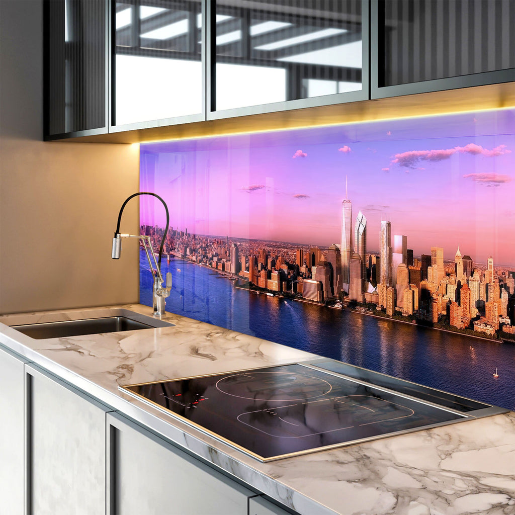Skyline Sunset Cityscape Wall Art - Tempered Glass Kitchen Backsplash-BacksplashArtworks