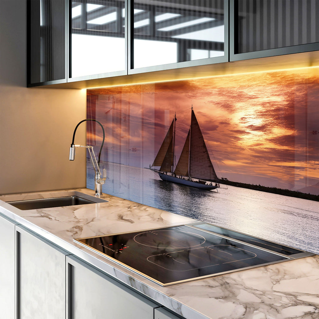 Sailing Sunset Wall Art - Tempered Glass Kitchen Backsplash-BacksplashArtworks