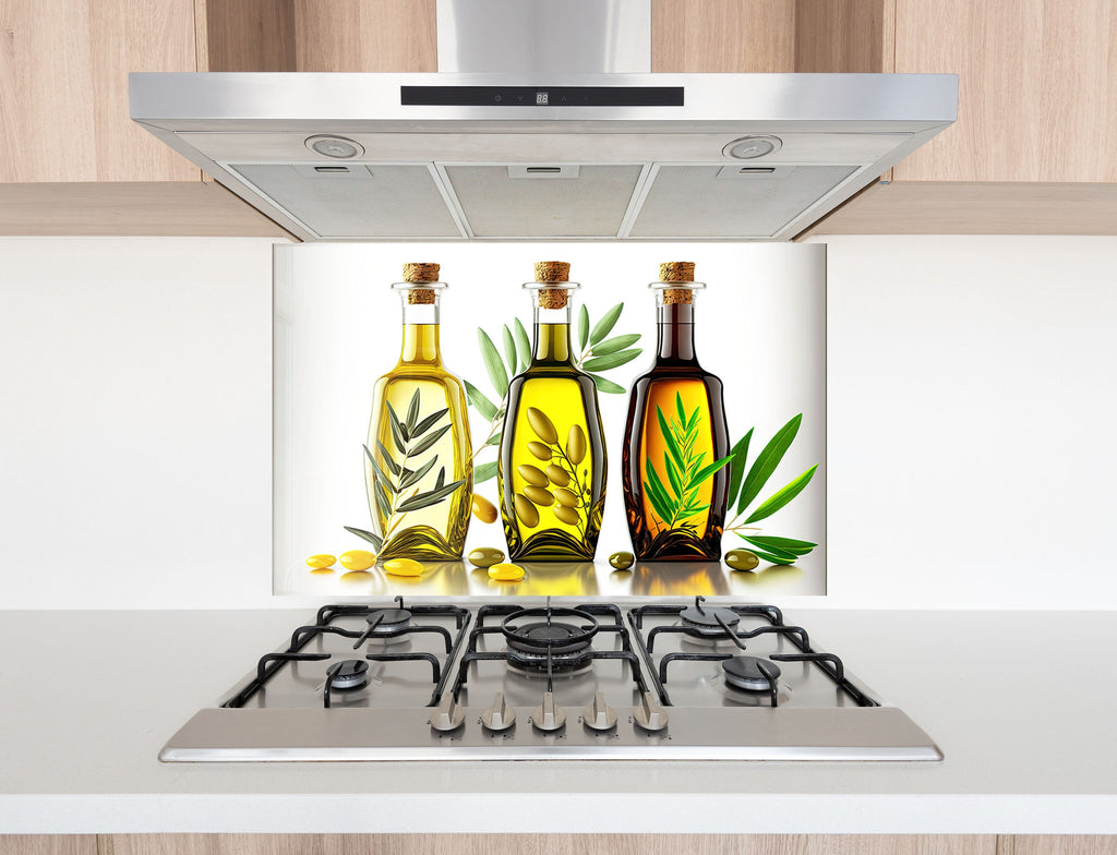 Olive Oil Glass Kitchen Backsplash – Elegant Olive Oil Bottles Design-BacksplashArtworks