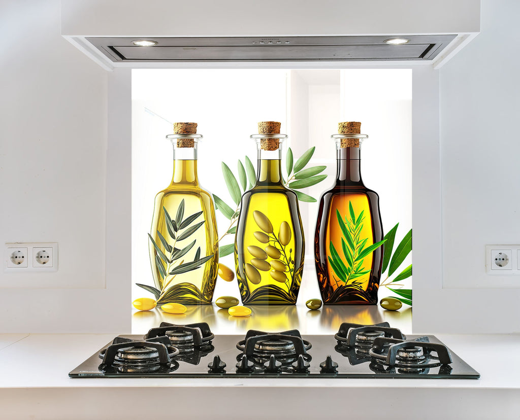 Olive Oil Glass Kitchen Backsplash – Elegant Olive Oil Bottles Design-BacksplashArtworks