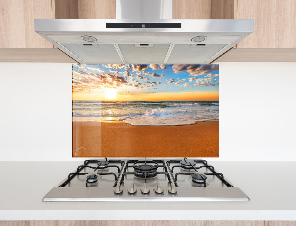 Golden Beach Sunset Wall Art - Tempered Glass Kitchen Backsplash-BacksplashArtworks
