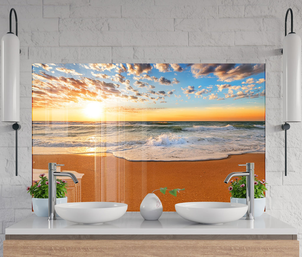 Golden Beach Sunset Wall Art - Tempered Glass Kitchen Backsplash-BacksplashArtworks