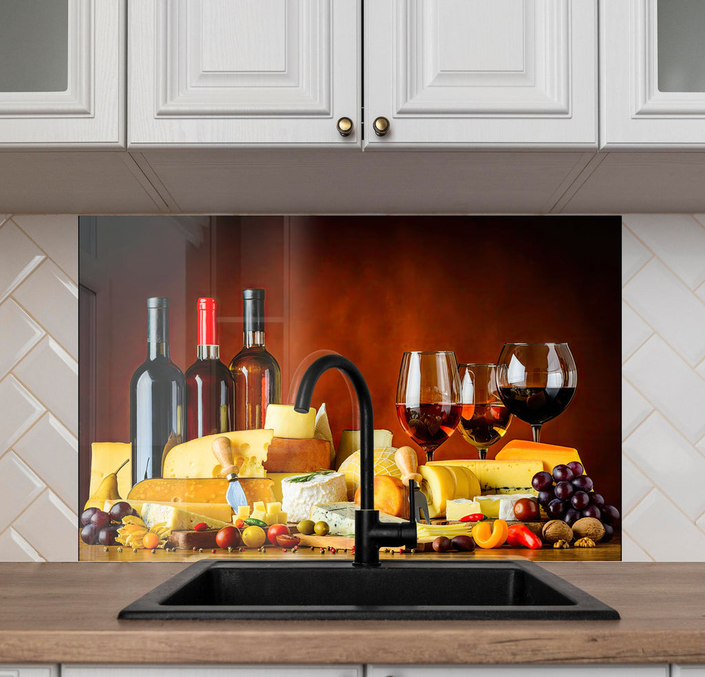 Wine & Cheese Glass Kitchen Backsplash – Elegant Wine & Cheese Design-BacksplashArtworks