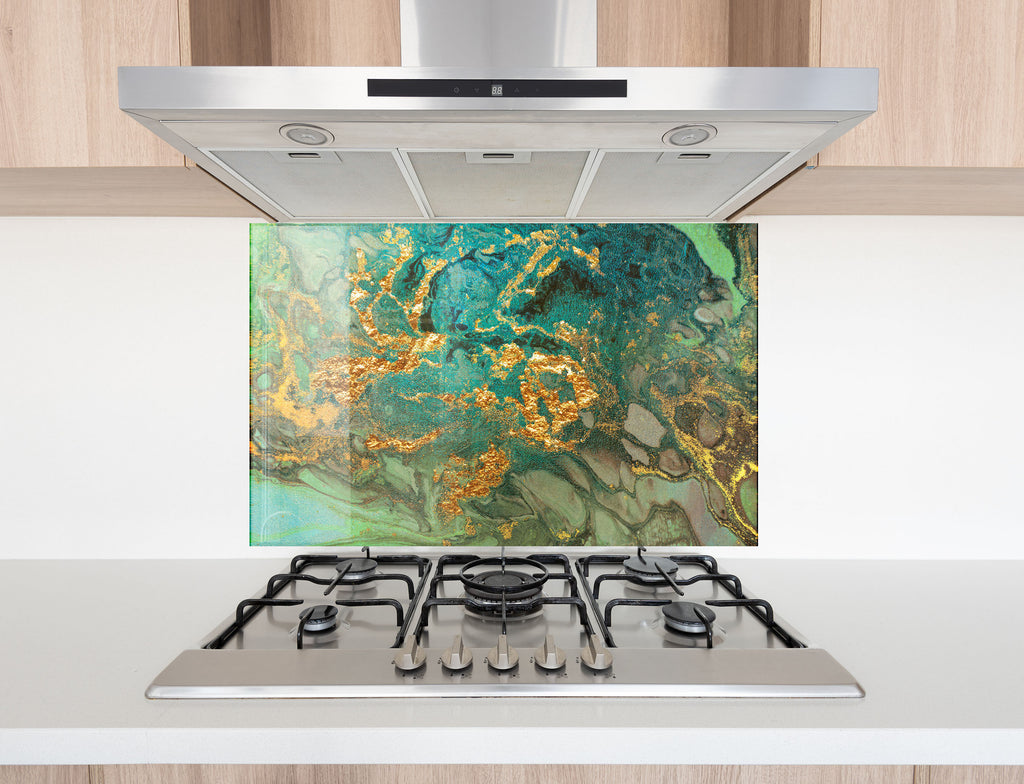Emerald Gold Marble Fusion - Glass Kitchen Backsplash-BacksplashArtworks