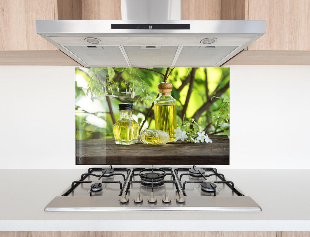 Olive Oil Glass Kitchen Backsplash – Fresh Olive and Blossom Design-BacksplashArtworks