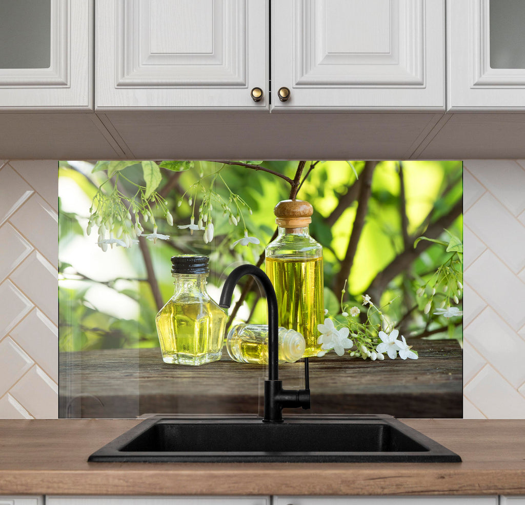 Olive Oil Glass Kitchen Backsplash – Fresh Olive and Blossom Design-BacksplashArtworks