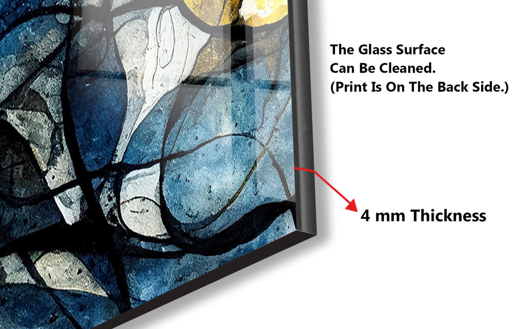 Modern Abstract Blue & Gold - Glass Kitchen Backsplash-BacksplashArtworks