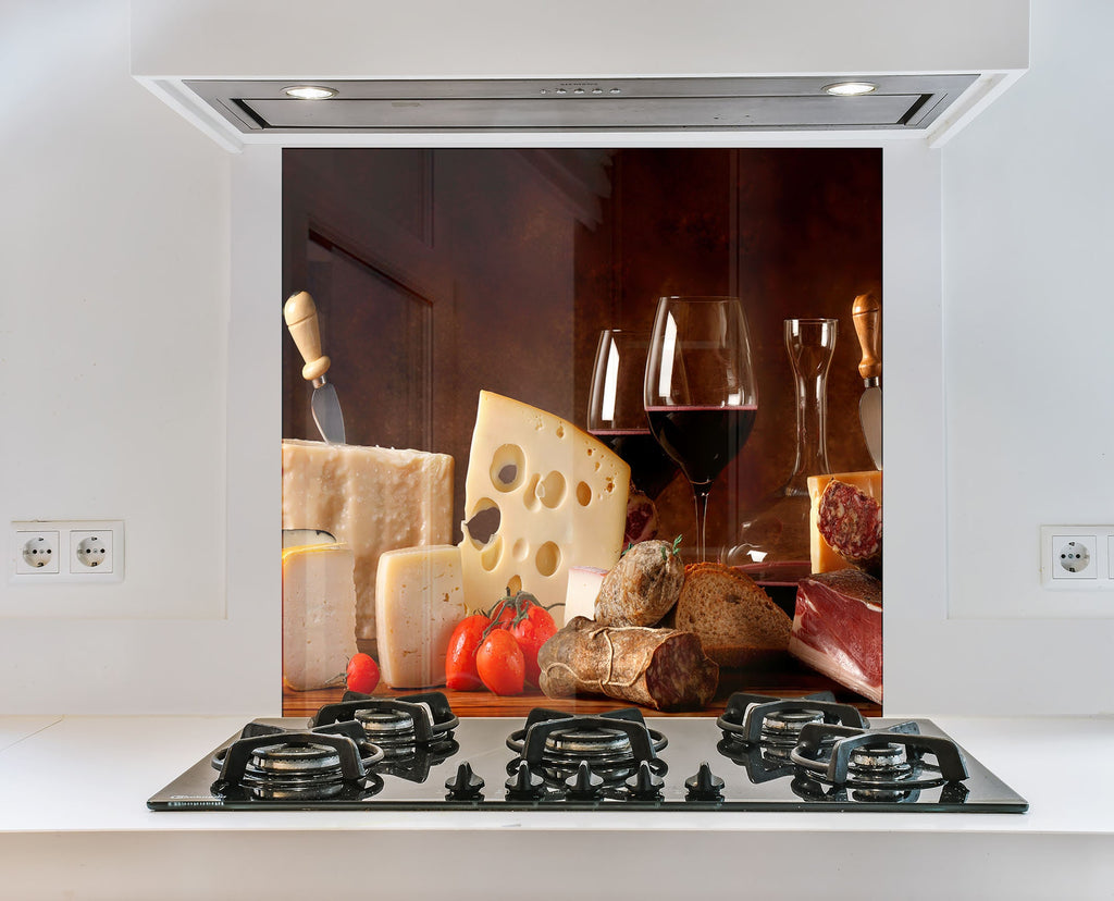 Wine & Cheese Glass Kitchen Backsplash – Gourmet Charcuterie Design-BacksplashArtworks
