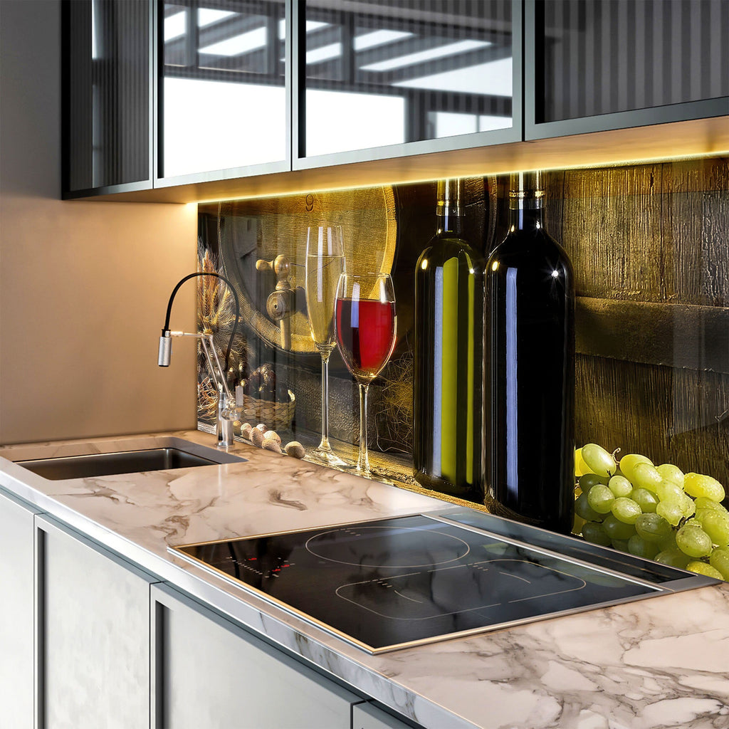 Wine Glasses & Barrel Glass Kitchen Backsplash – Elegant Wine Design-BacksplashArtworks