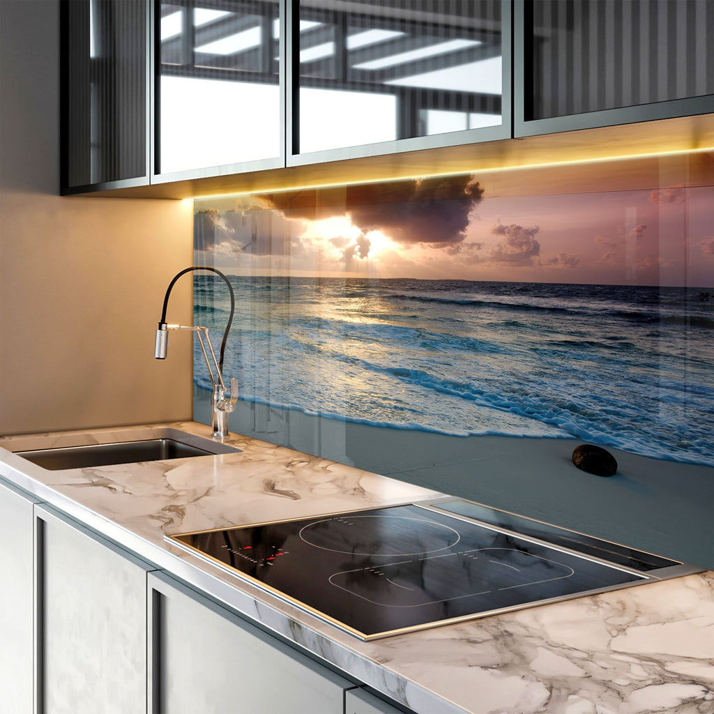 Tranquil Ocean Sunset - Glass Kitchen Backsplash-BacksplashArtworks