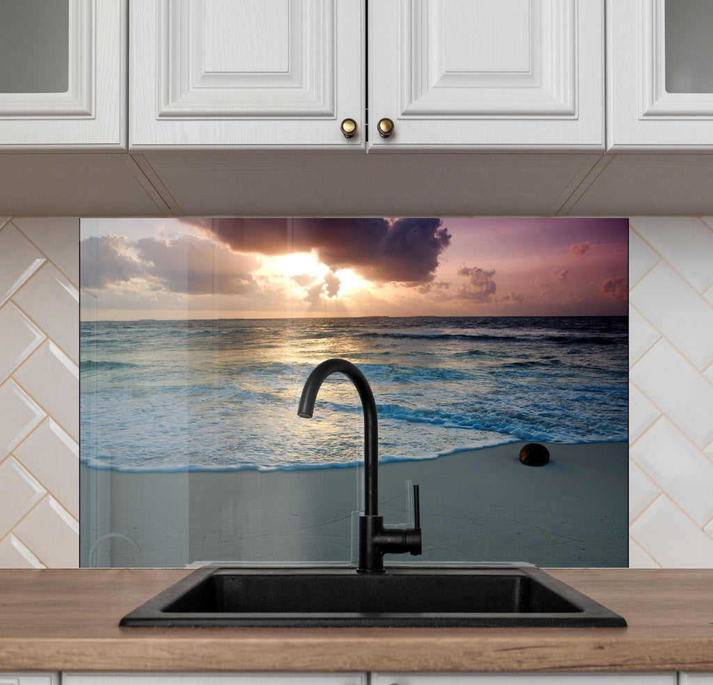 Tranquil Ocean Sunset - Glass Kitchen Backsplash-BacksplashArtworks