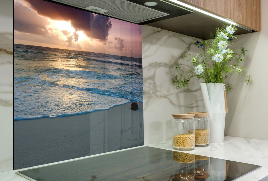 Tranquil Ocean Sunset - Glass Kitchen Backsplash-BacksplashArtworks