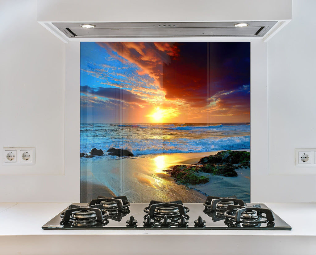 Golden Sunset Beach - Tempered Glass Kitchen Backsplash-BacksplashArtworks