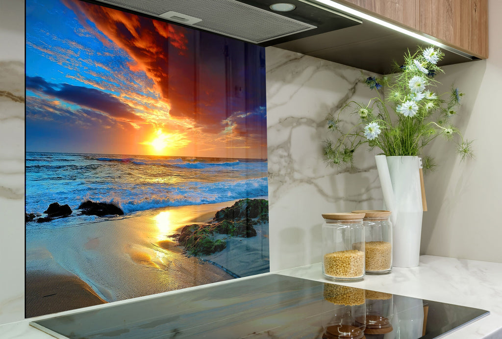 Golden Sunset Beach - Tempered Glass Kitchen Backsplash-BacksplashArtworks