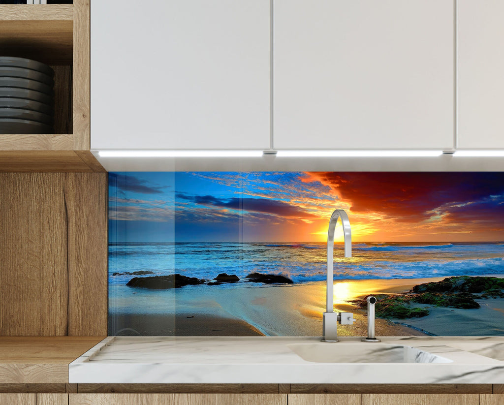 Golden Sunset Beach - Tempered Glass Kitchen Backsplash-BacksplashArtworks