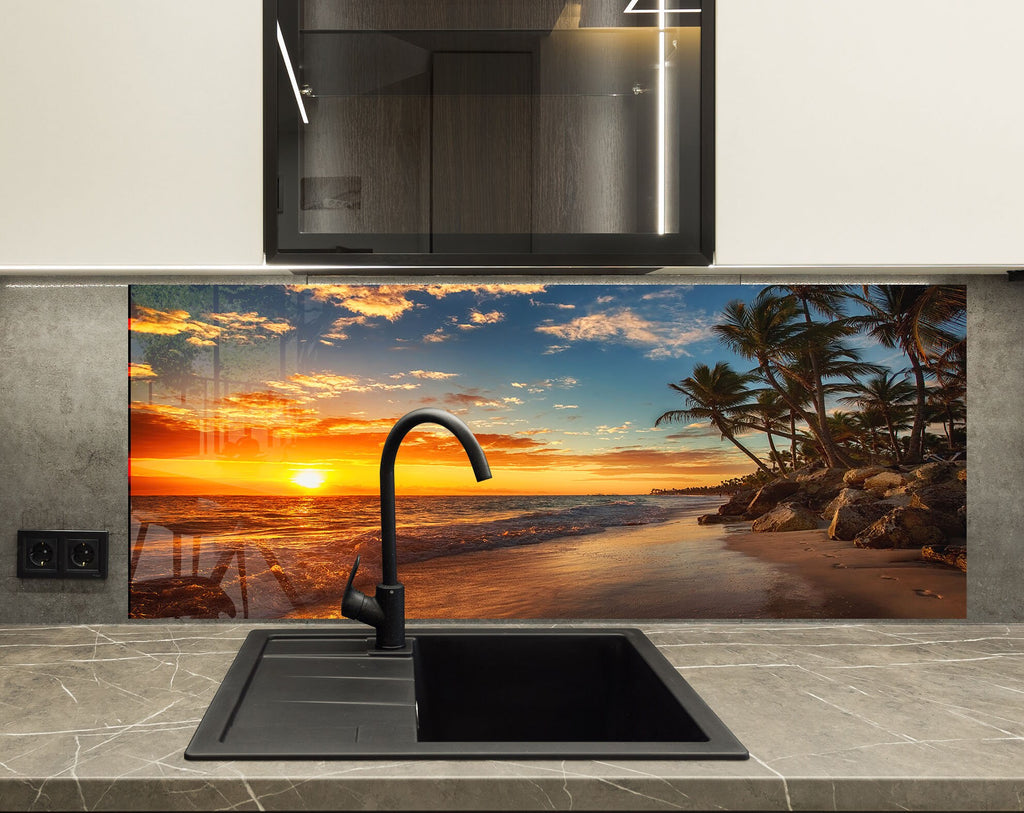 Tropical Sunset Beach Wall Art – Glass Kitchen Backsplash-BacksplashArtworks