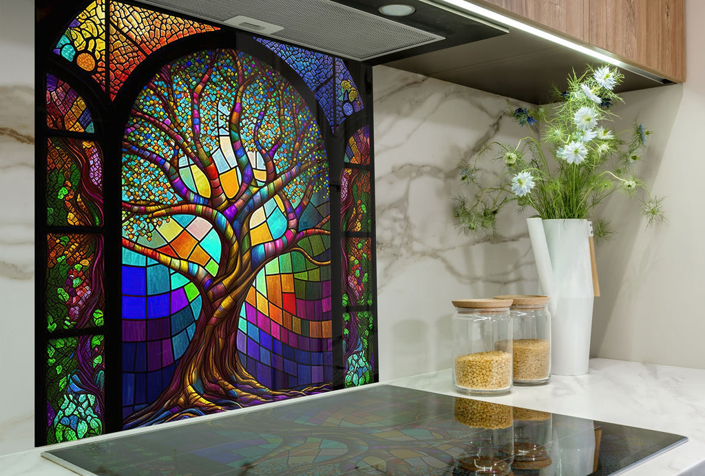 Colored Tree of Life Stained - Glass Kitchen Backsplash-BacksplashArtworks