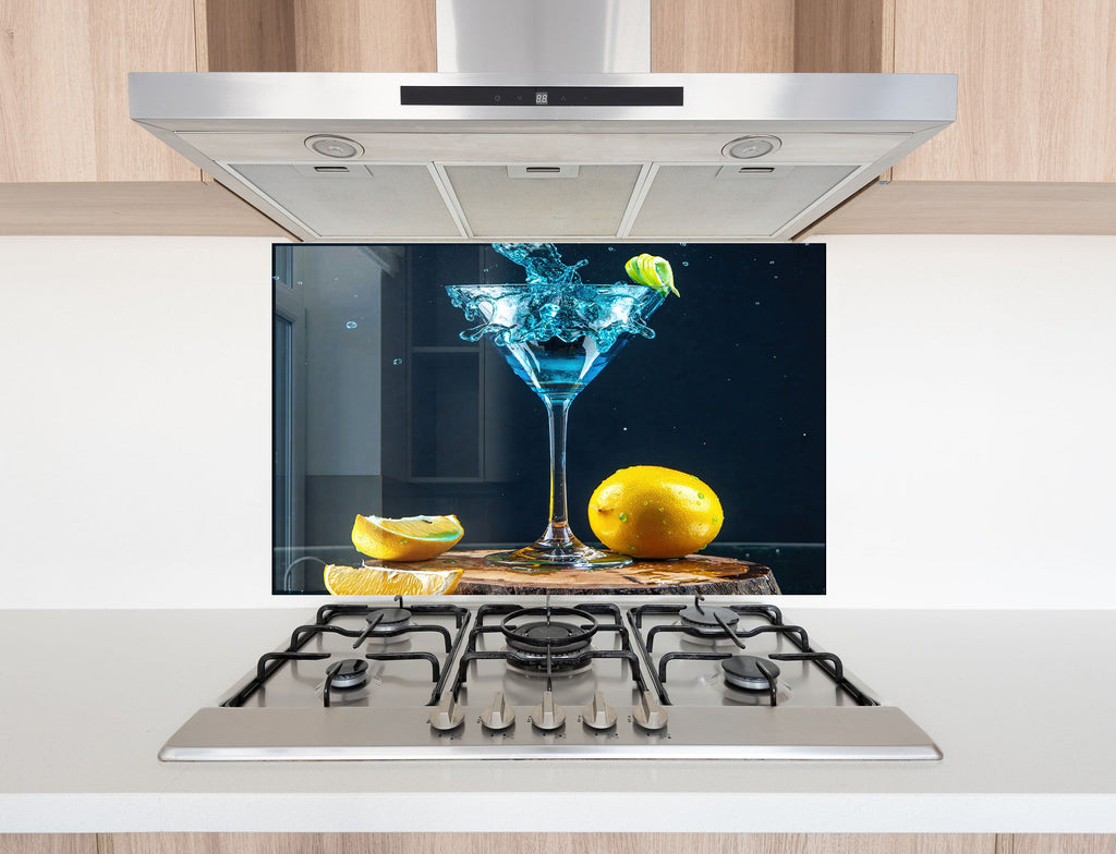 Elegant Blue Cocktail – Glass Kitchen Backsplash-BacksplashArtworks