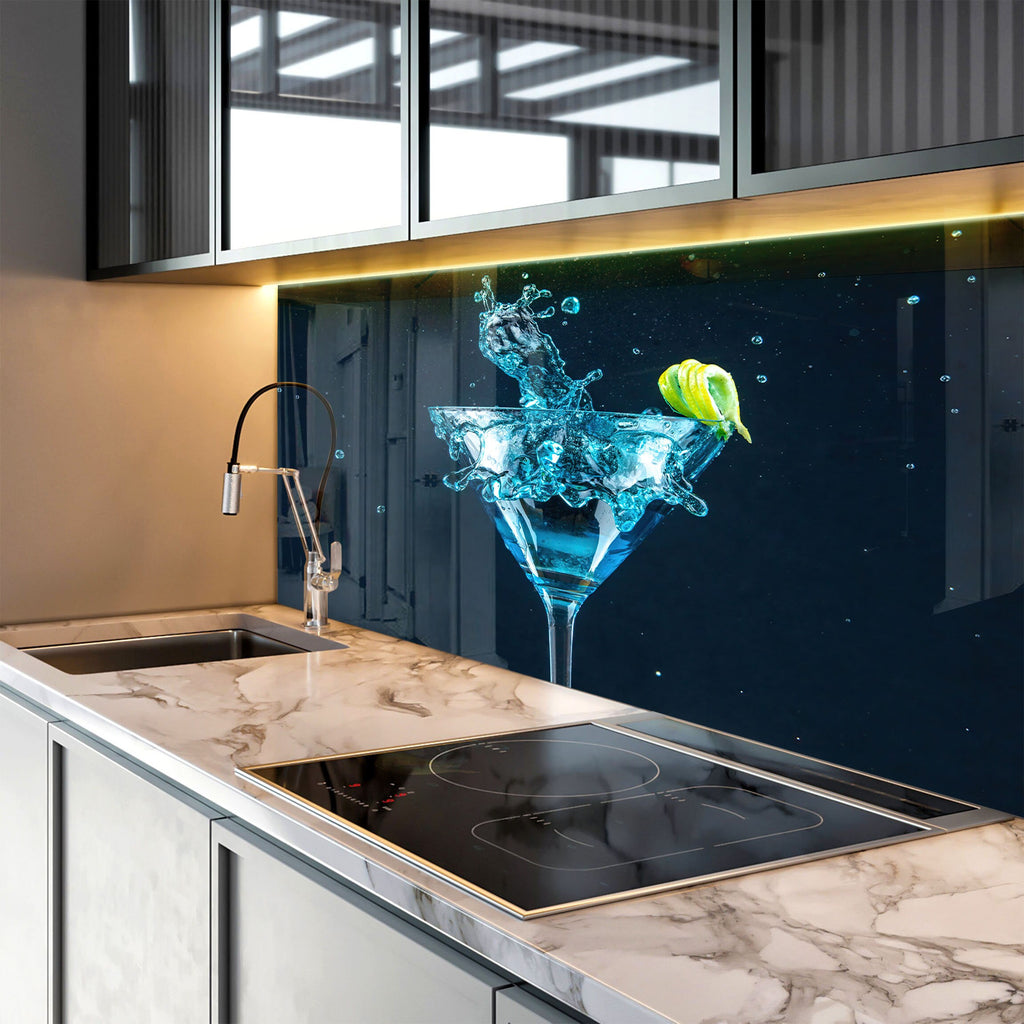 Elegant Blue Cocktail – Glass Kitchen Backsplash-BacksplashArtworks