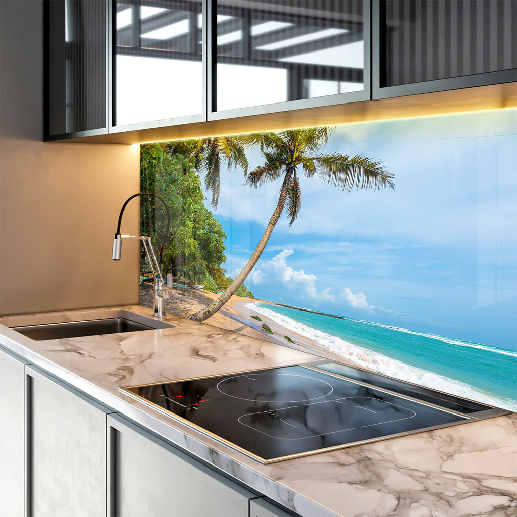 Tropical Beach Escape Wall Art – Tempered Glass Kitchen Backsplash-BacksplashArtworks