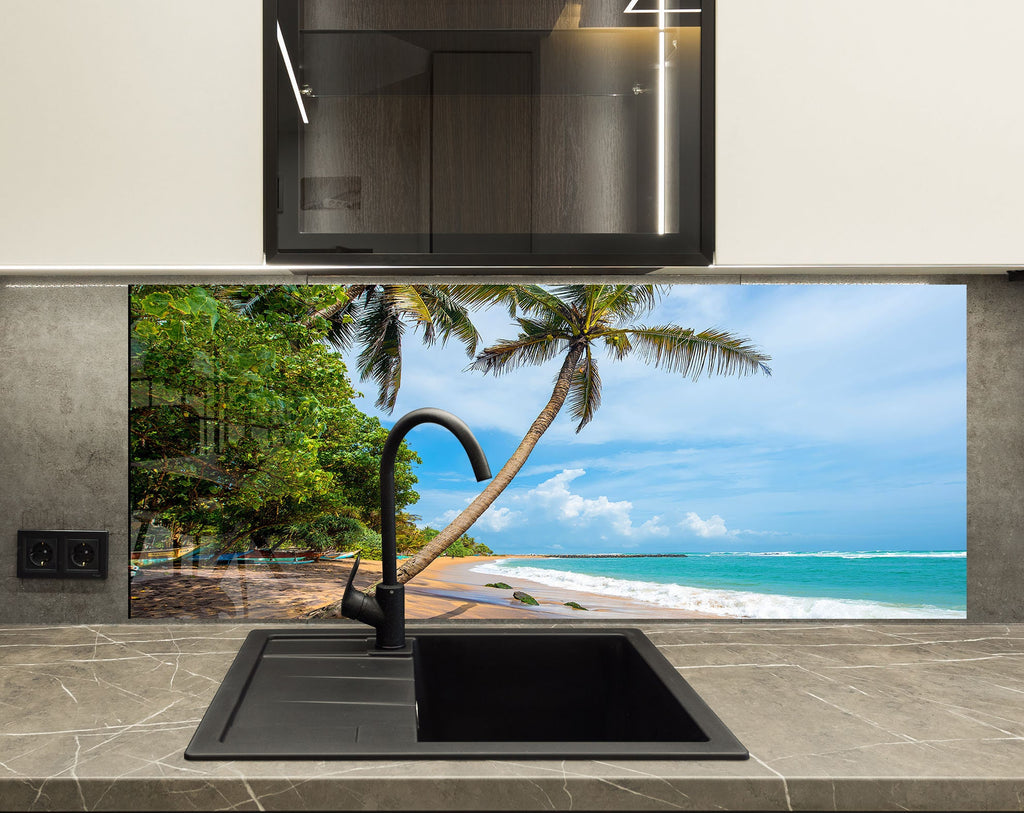 Tropical Beach Escape Wall Art – Tempered Glass Kitchen Backsplash-BacksplashArtworks