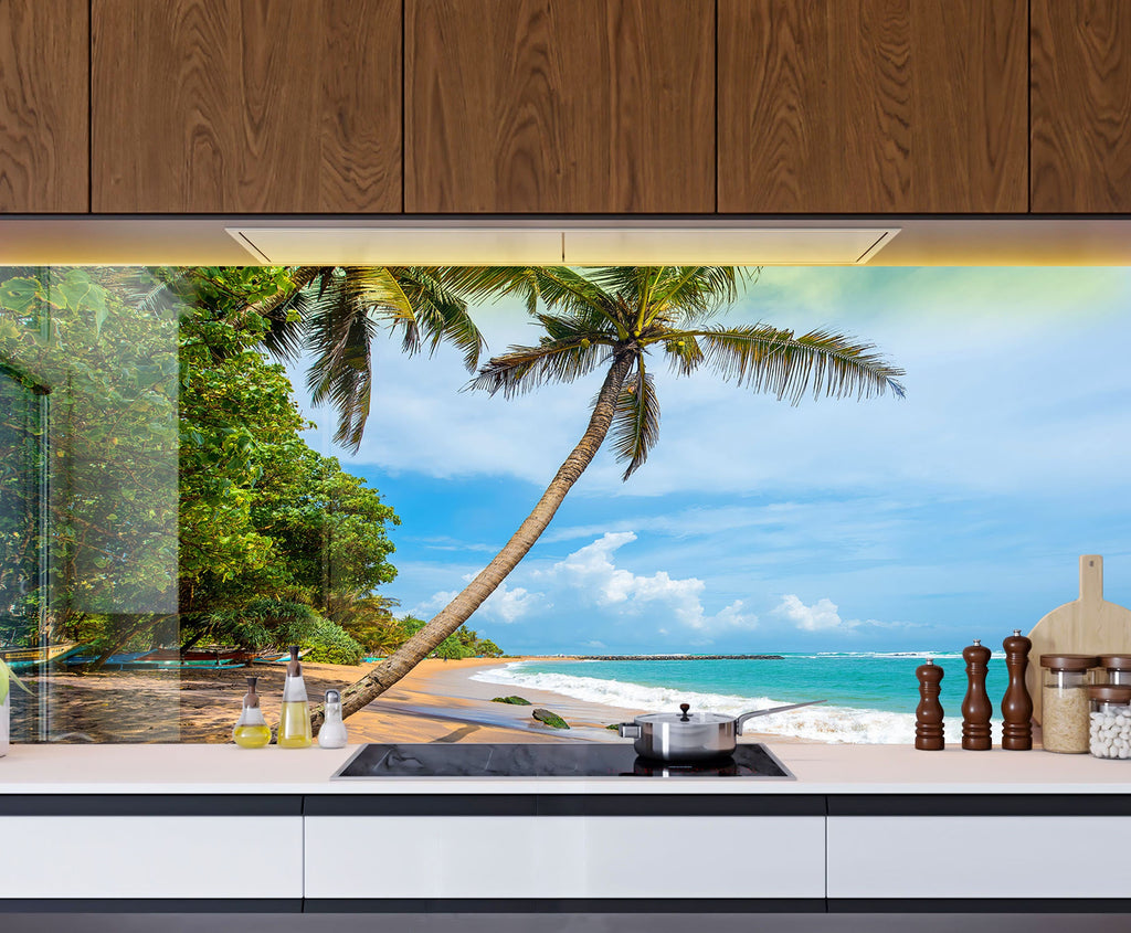 Tropical Beach Escape Wall Art – Tempered Glass Kitchen Backsplash-BacksplashArtworks