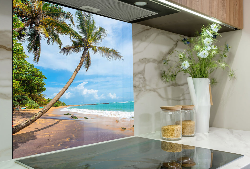 Tropical Beach Escape Wall Art – Tempered Glass Kitchen Backsplash-BacksplashArtworks